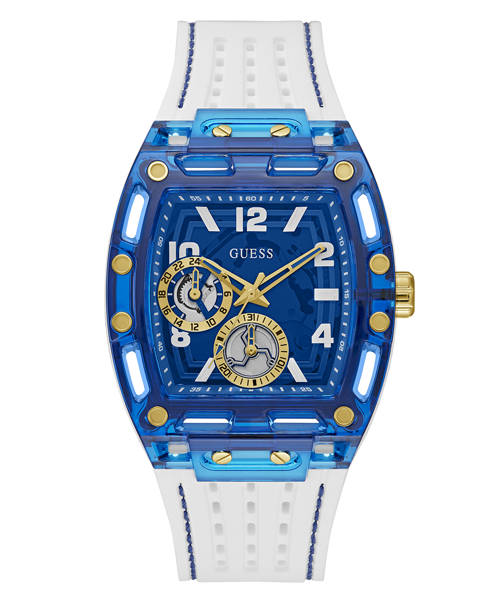 Montre multifonction GUESS pour homme blanche et bleue