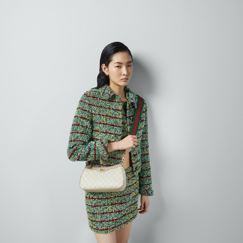 SAC À ÉPAULE OPHIDIA PETITE TAILLE beige et blanche