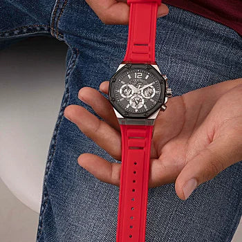 SILVER TONE CASE RED SILICONE WATCH GW0263G3