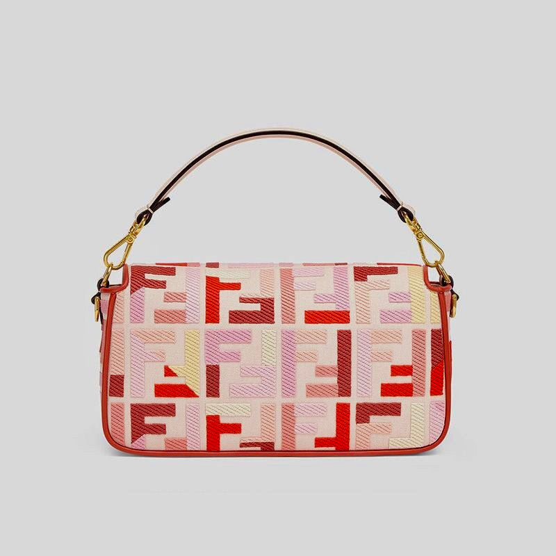 Sac Baguette moyen Fendi en toile à motif FF rose/rouge