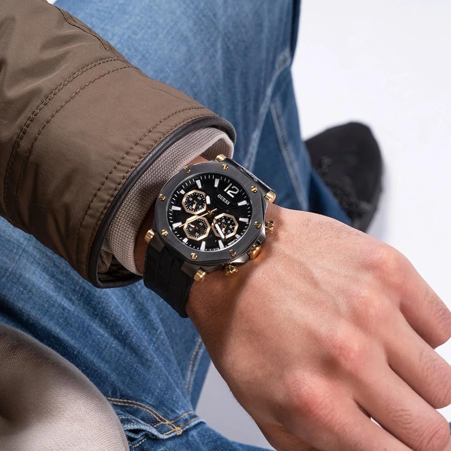 Montre GUESS multifonction US Homme Cuir Noir