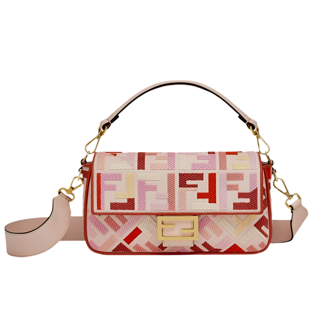 Sac Baguette moyen Fendi en toile à motif FF rose/rouge