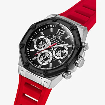 SILVER TONE CASE RED SILICONE WATCH GW0263G3