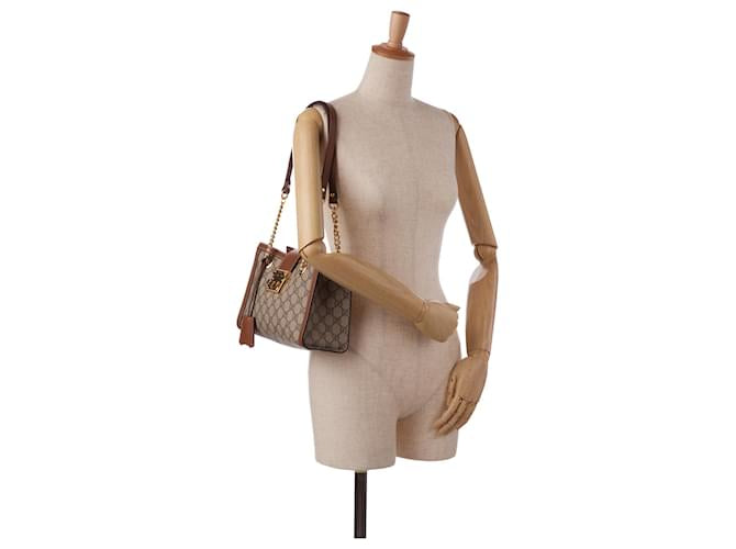 Gucci Marron Petit GG Supreme Padlock Tote Beige