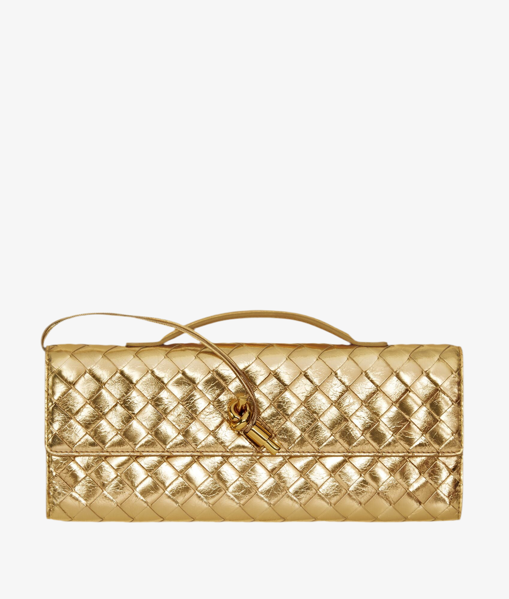 Pochette à Intrecciato effet miroir avec fermeture knot signature.