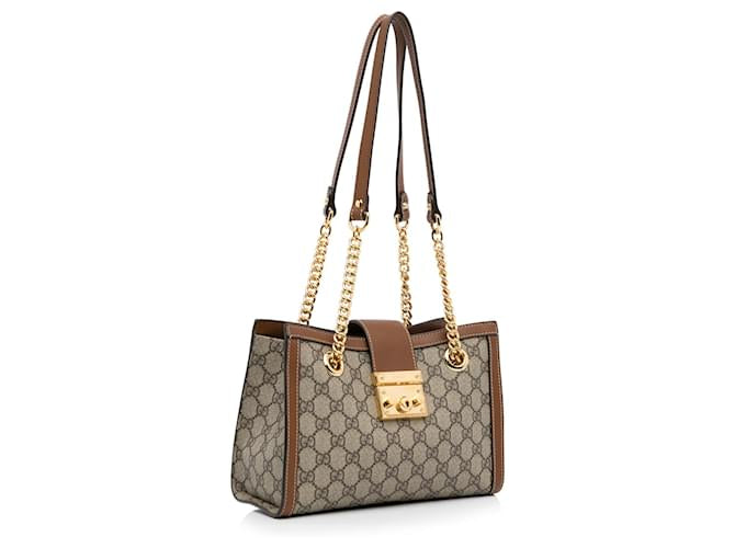 Gucci Marron Petit GG Supreme Padlock Tote Beige