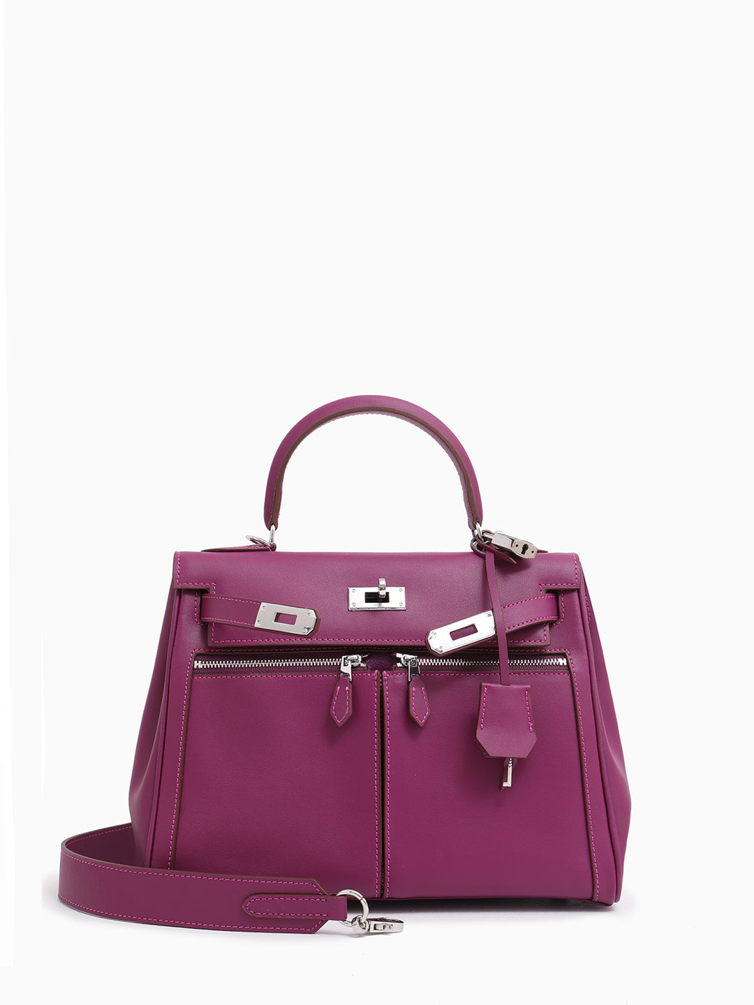 Sac À Main En Cuir Véritable Minimaliste À Double Poche Et Fermeture À Clé Pour Femmes