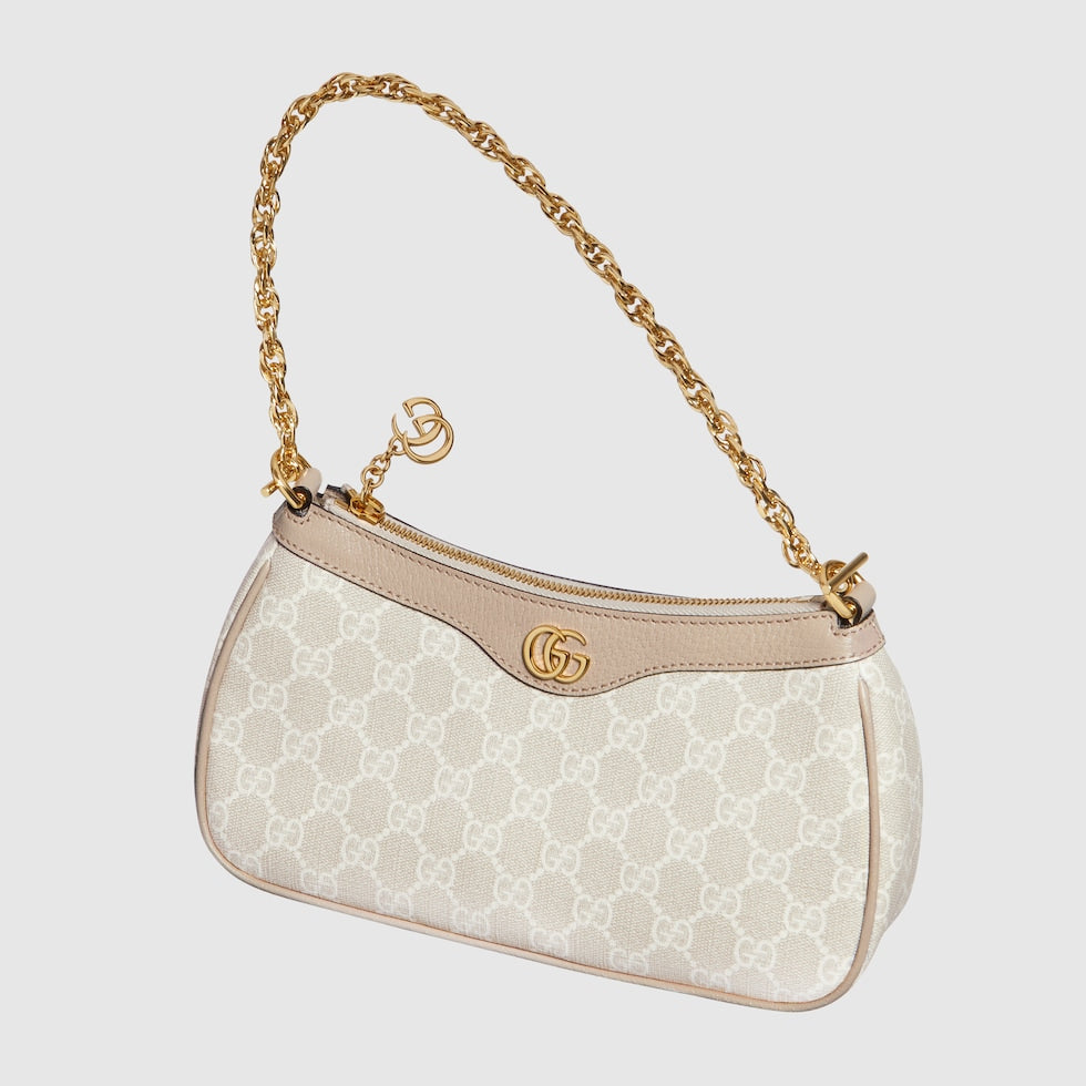 SAC À ÉPAULE OPHIDIA PETITE TAILLE beige et blanche
