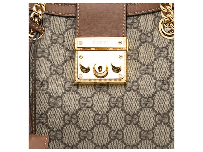 Gucci Marron Petit GG Supreme Padlock Tote Beige
