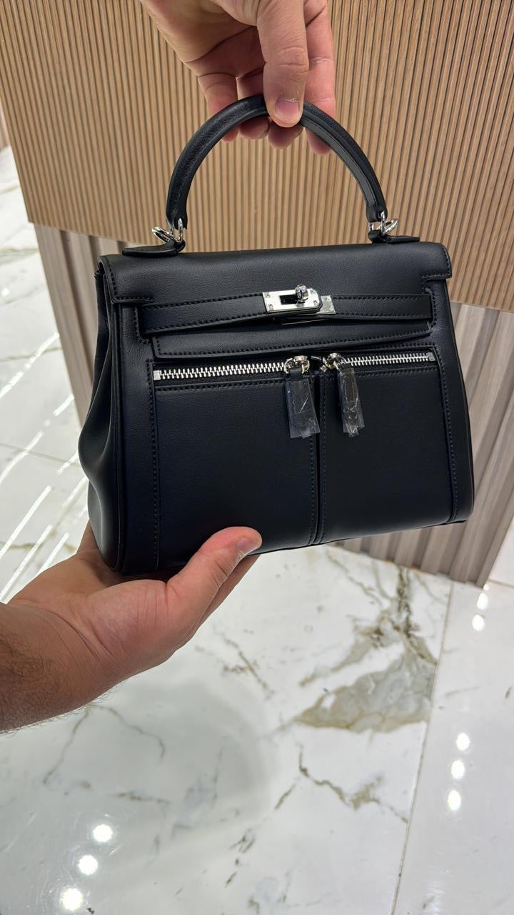 Sac À Main En Cuir Véritable Minimaliste À Double Poche Et Fermeture À Clé Pour Femmes
