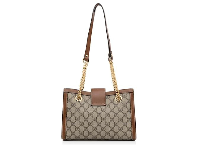 Gucci Marron Petit GG Supreme Padlock Tote Beige