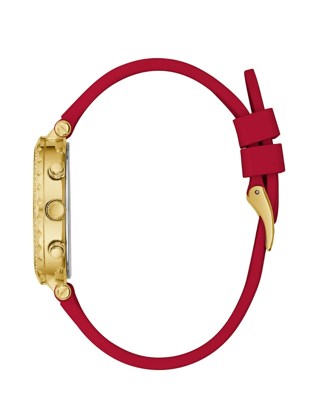 MONTRE FEMME AVEC BOÎTIER DORÉ ET BRACELET EN CAOUTCHOUC ROUGE GW0484L1