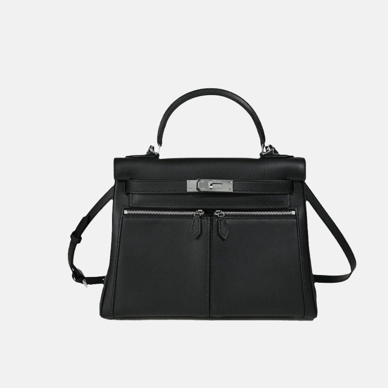 Sac À Main En Cuir Véritable Minimaliste À Double Poche Et Fermeture À Clé Pour Femmes