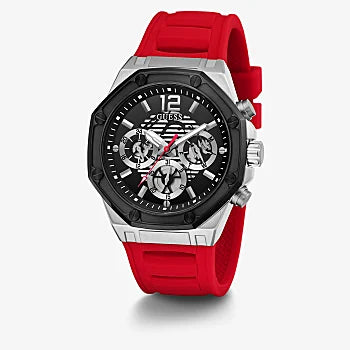 SILVER TONE CASE RED SILICONE WATCH GW0263G3