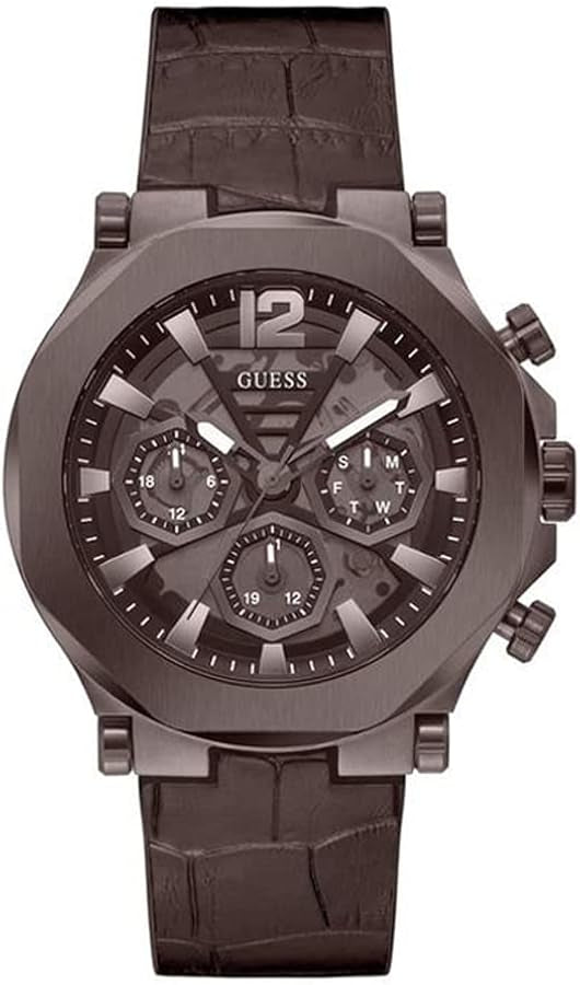 Montre GUESS multifonction US Homme Cuir Marron