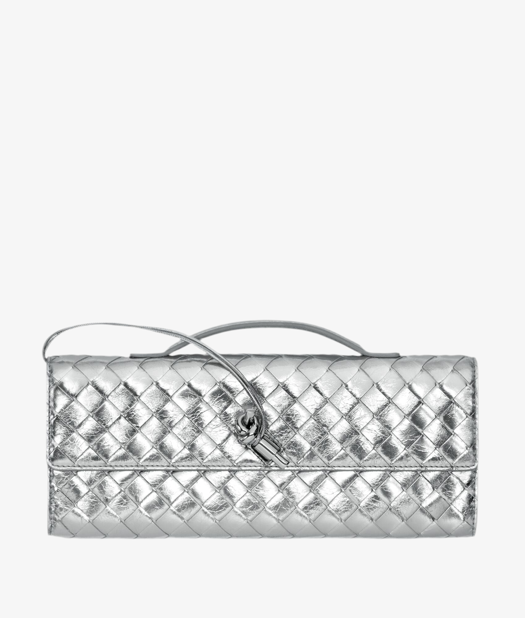 Pochette Intrecciato effet miroir avec fermeture knot signature.