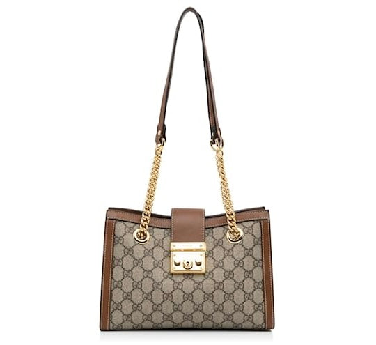 Gucci Marron Petit GG Supreme Padlock Tote Beige