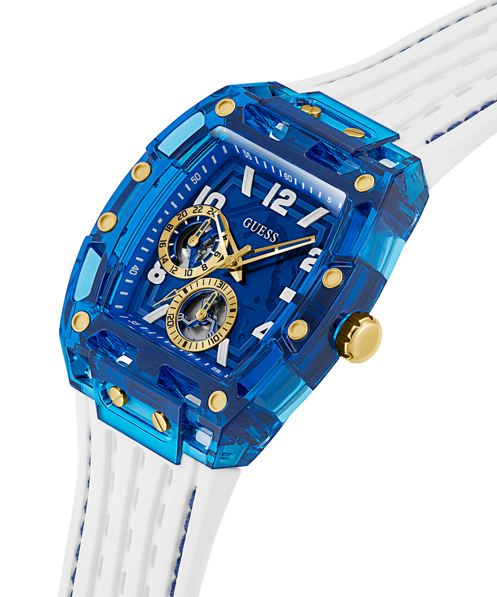 Montre multifonction GUESS pour homme blanche et bleue