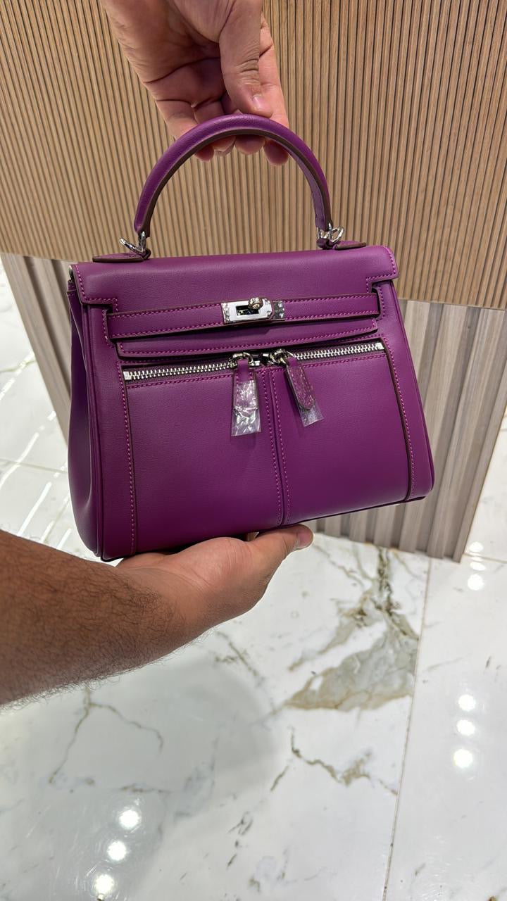 Sac À Main En Cuir Véritable Minimaliste À Double Poche Et Fermeture À Clé Pour Femmes