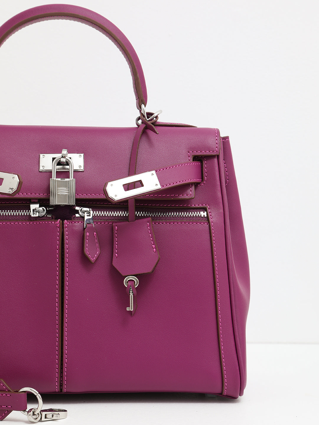 Sac À Main En Cuir Véritable Minimaliste À Double Poche Et Fermeture À Clé Pour Femmes