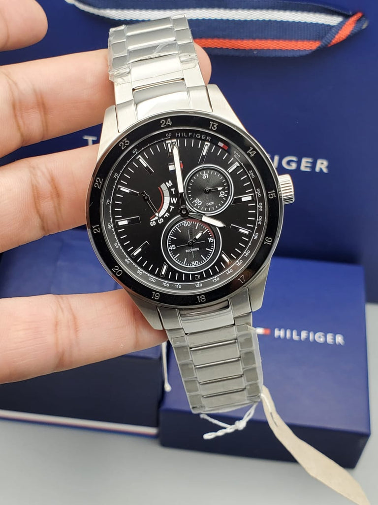 Montre Tommy Hilfiger Austin avec cadran noir et bracelet en acier argenté pour homme - 1791639