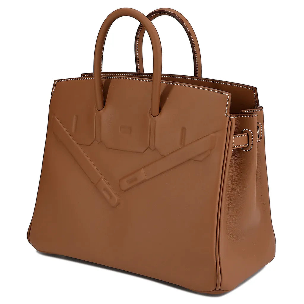 Sac à main Hermes Birkin Shadow 25 cm en cuir Swift Marron