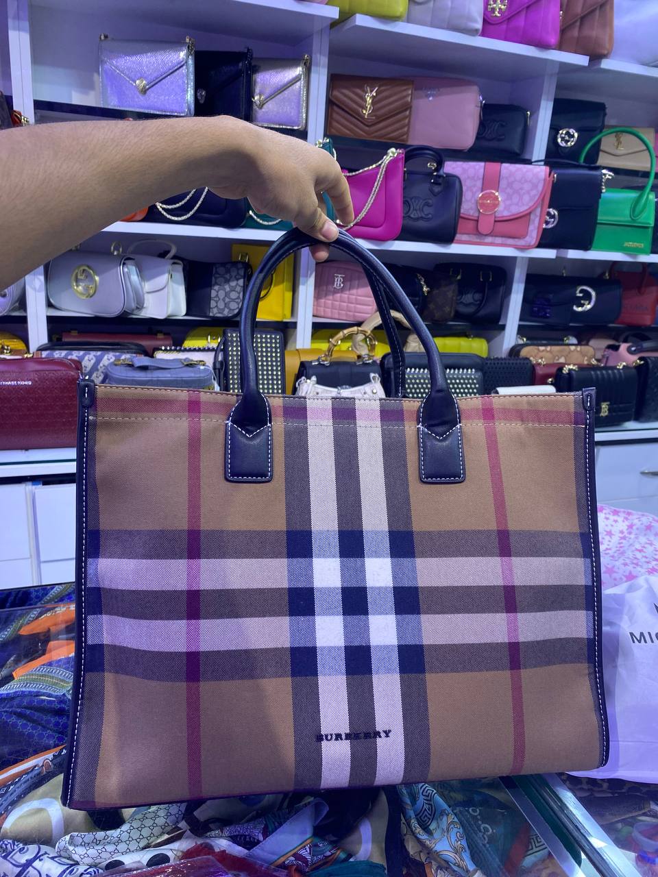 BURBERRY
Check Cotton Canvas Tote