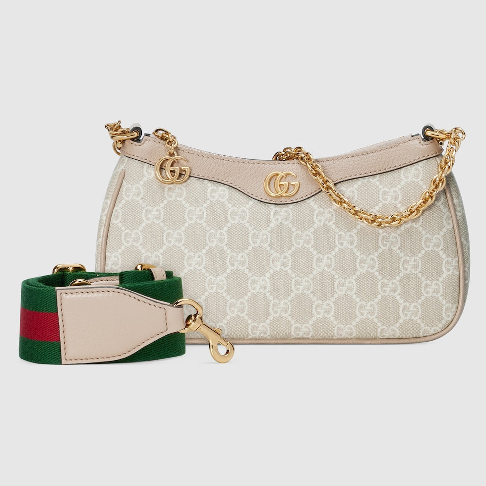 SAC À ÉPAULE OPHIDIA PETITE TAILLE beige et blanche