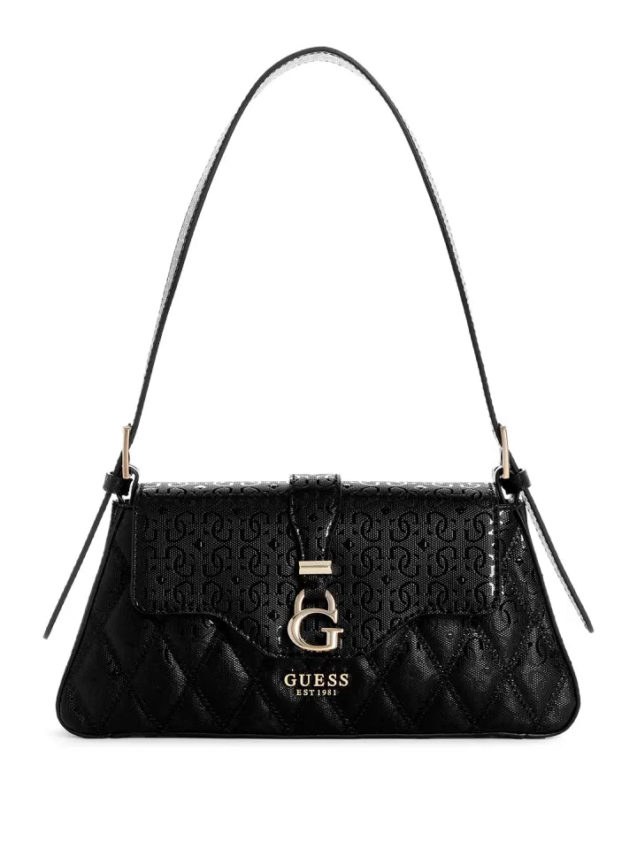 Sac baguette texturé avec logo GUESS et détails matelassés Noir
