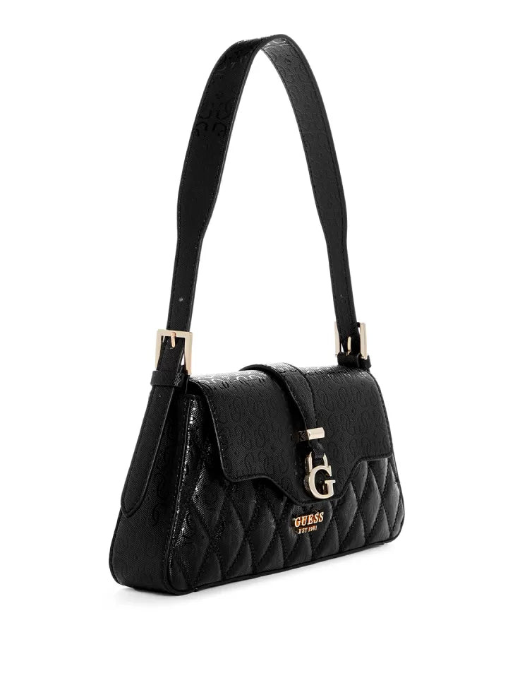 Sac baguette texturé avec logo GUESS et détails matelassés Noir