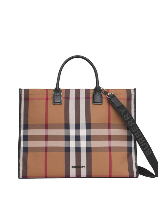 BURBERRY

Check Cotton Canvas Tote
