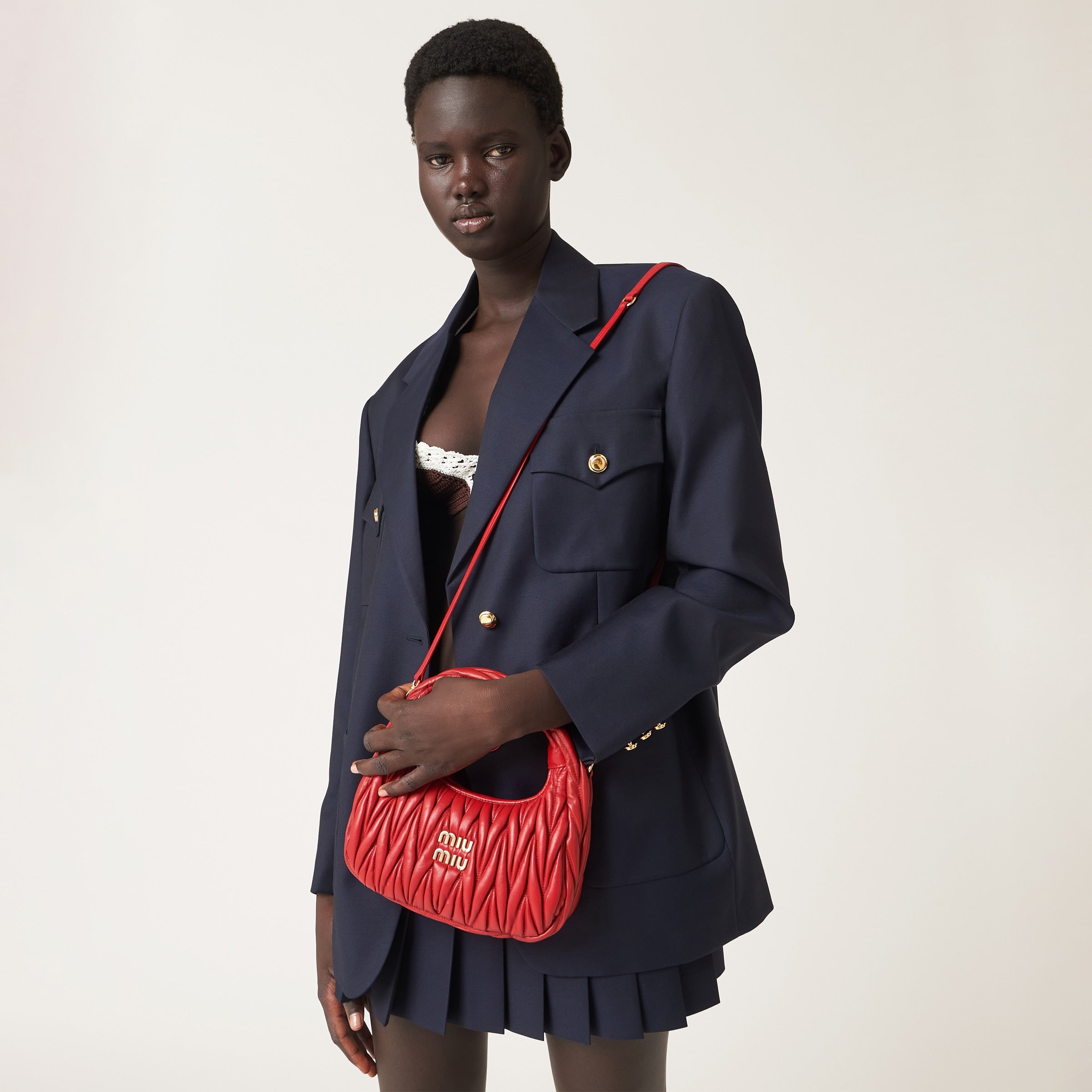 Sac hobo Wander nappa matelassé en rouge