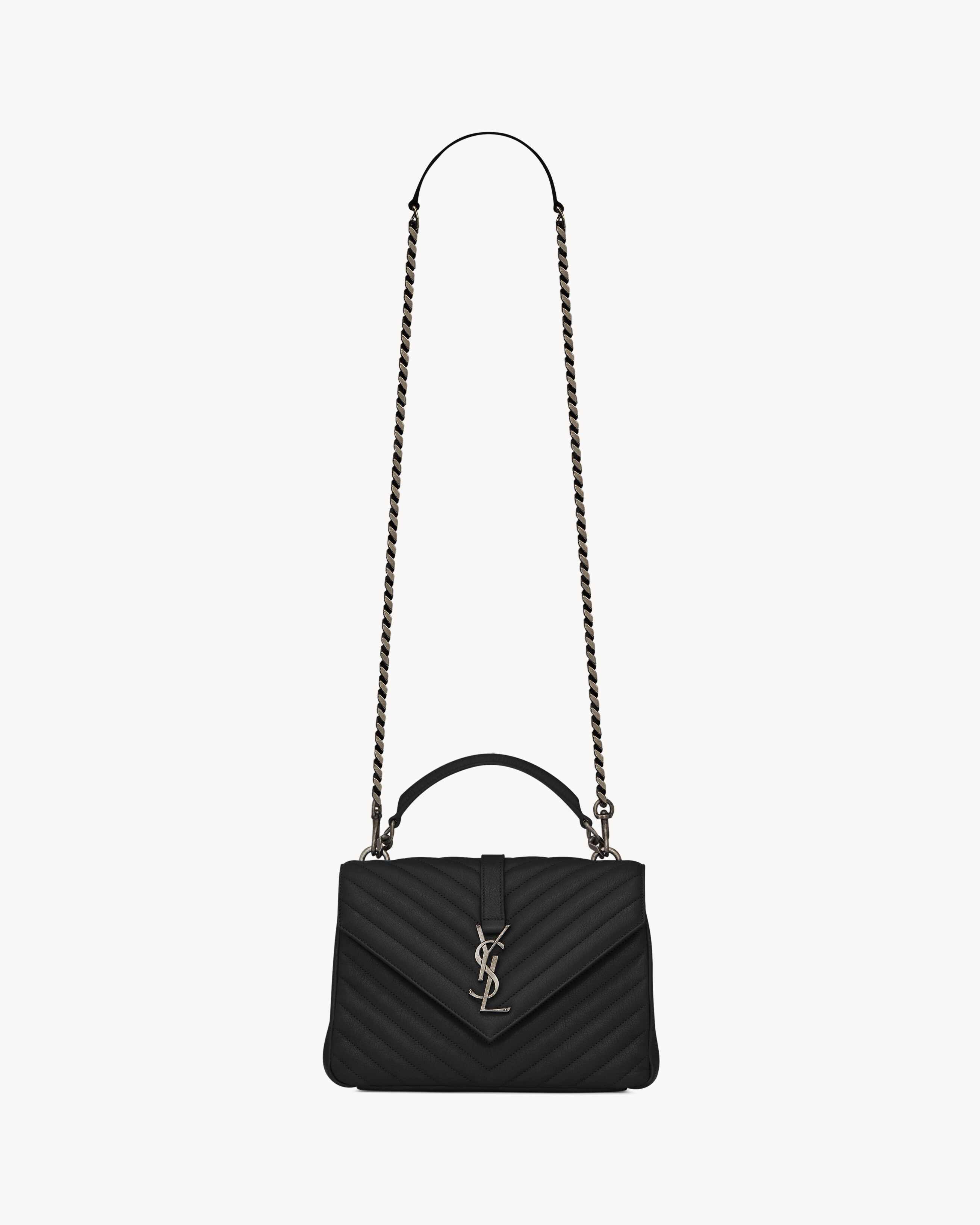 SAC YSL COLLÈGE MEDIUM EN SEMI CUIR MATELASSÉ
NOIR ET ARGENTÉ