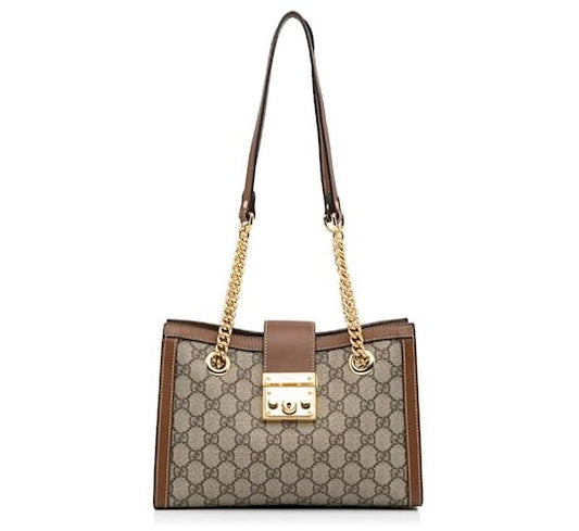 Gucci Marron Petit GG Supreme Padlock Tote Beige
