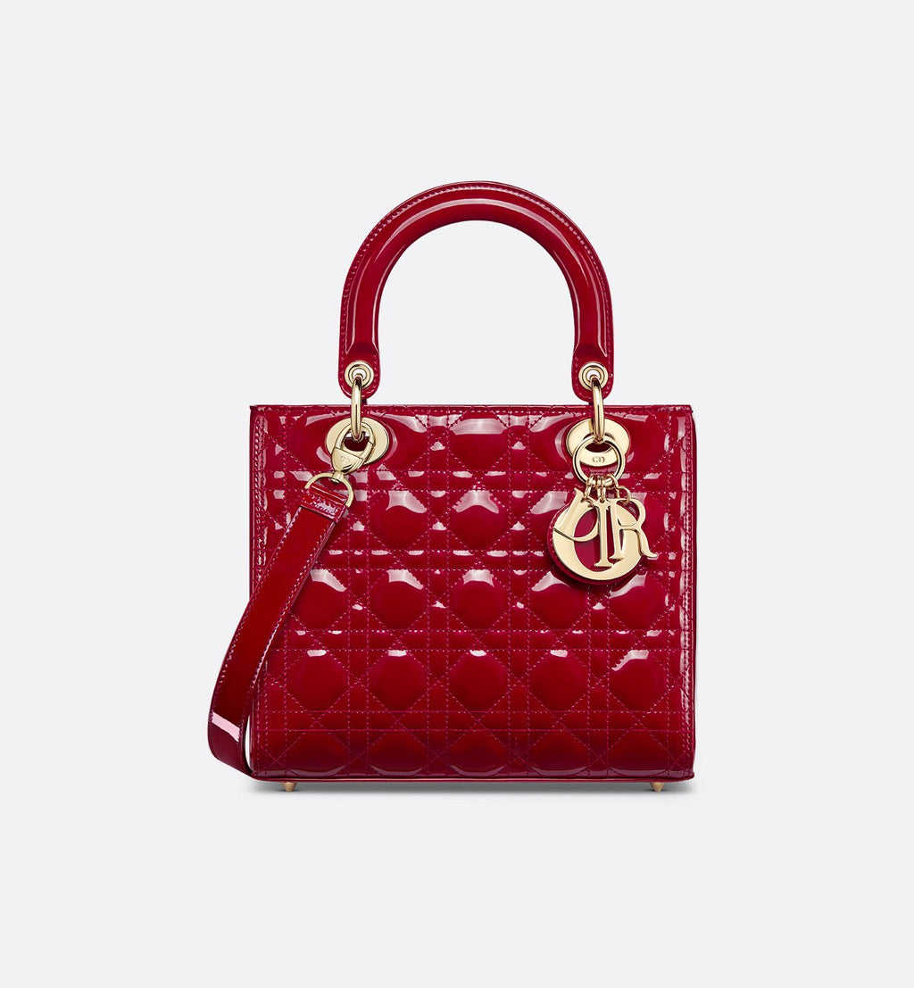 Sac Lady Dior Medium verni rouge cerise