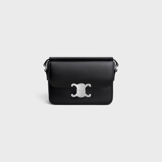 SAC TRIOMPHE TEEN VEAU BRILLANT EN NOIR ET ARGENTÉ