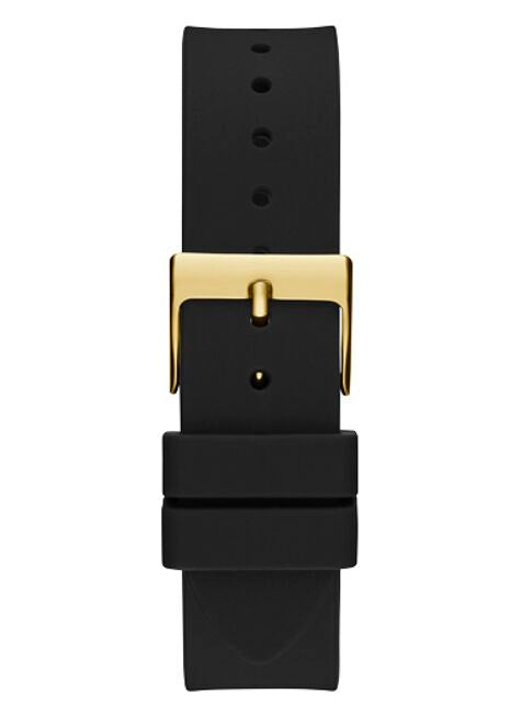 Montre pour femme Guess King Quartz Cristaux Cadran doré Bracelet en silicone noir - GW0537G2