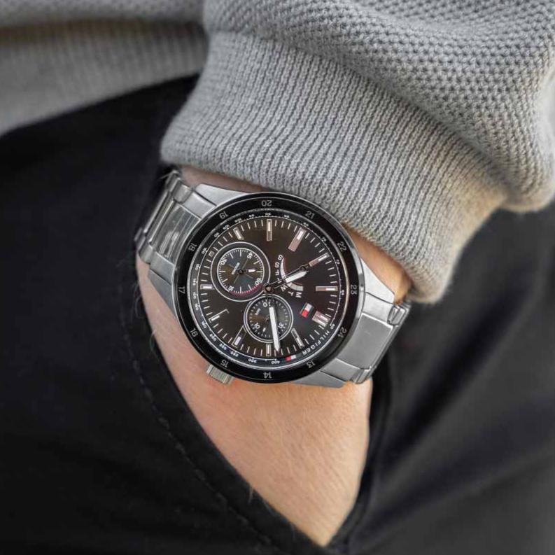 Montre Tommy Hilfiger Austin avec cadran noir et bracelet en acier argenté pour homme - 1791639